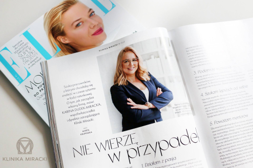 ''Nie wierzę w przypadek'' mówi Karina Dudek-Miracka, właścicielka Kliniki Miracki, w wywiadzie dla październikowego wydania magazynu Elle. Zapraszamy na zabiegi w naszych klinikach w Warszawie, Katowicach, Łodzi i Krakowie.
